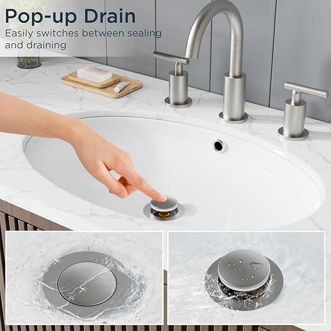 FORIOUS Bathroom Sink Drain with Overflow, Pop Up Drain Assembly with Detachable Basket Stopper, Anti-Explosion and Anti-Clogging Drain Strainer, 304 Stainless Steel, Brushed Nickel