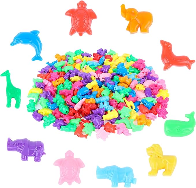 163 Mixed Animal Shaped Colorful Marine and Jungle Animal Spacer Beads - 1 Inch Plastic Craft Beads for Kids Crafts DIY Bracelets Necklaces Keychains Jewelry Making