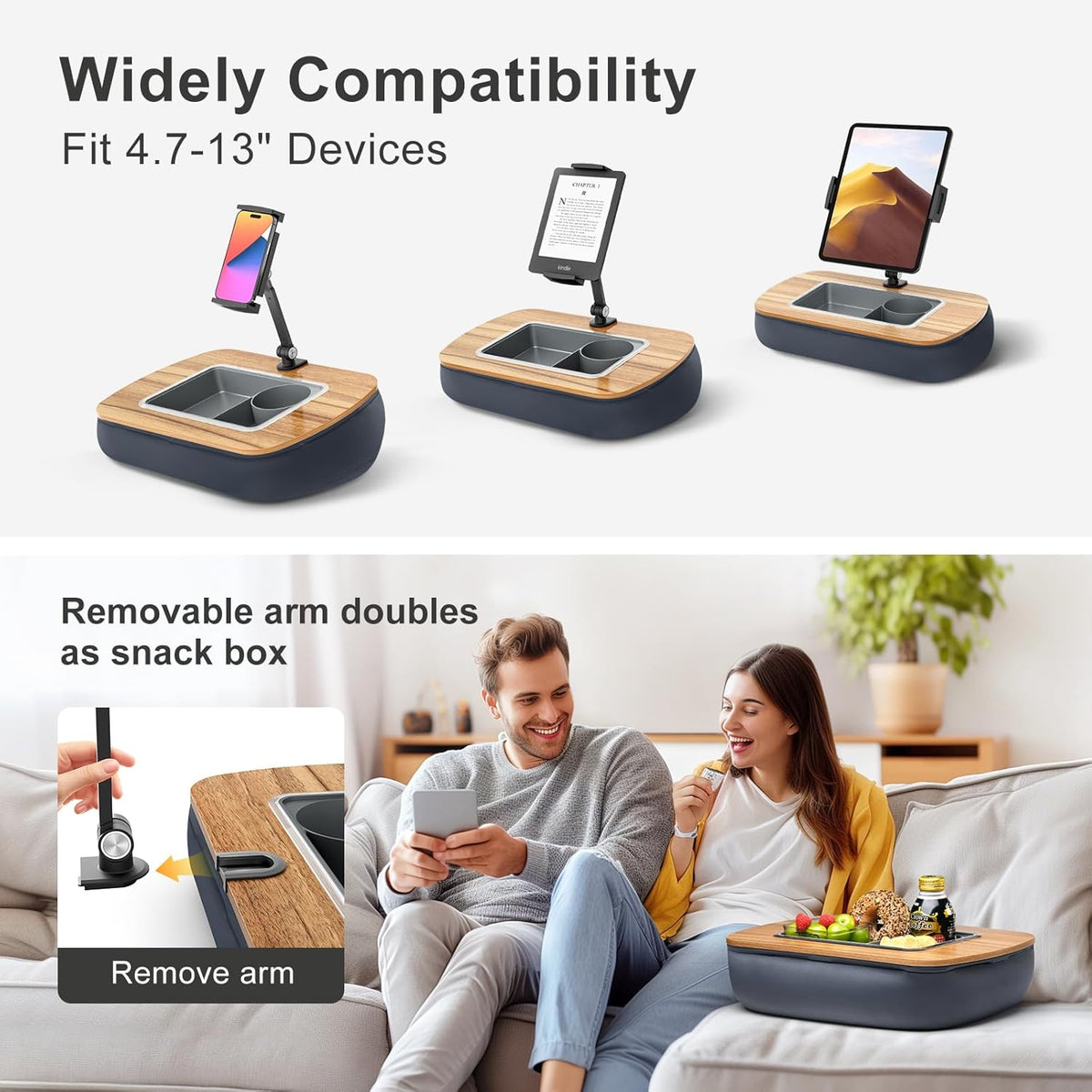 ERGONOV Tablet Pillow Stand for Lap Use, Snack Bowl, Ideal for Hands-Free Reading and Relaxation on Bed,Couch,Recliner,Gray