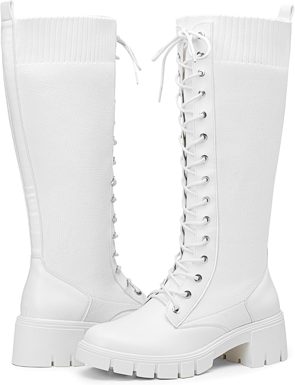 Vepose Women's 953 Knee High Combat Boots Chunky Platform Heel, Lace Up Gothic Punk Work Boots for Dresses and Jeans .