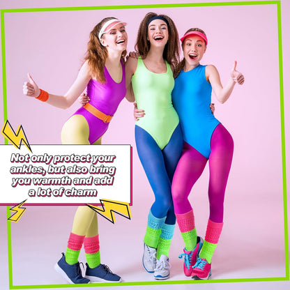 JenPen 2 Pairs Neon Slouch Socks for Women, 80s 90s Scrunch Knee High Socks Forfor 80s 90s Party Extra Long
