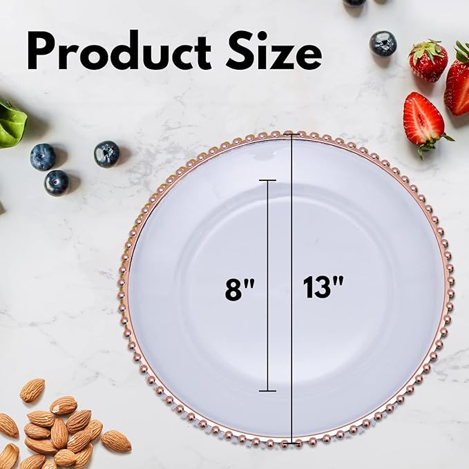 Rose Gold Bead Acrylic Charger Plates 13", Set 10PCS Acrylic Round Table Charger Plates Decoration Dinner,Wedding,Party,Event(Acrylic Round Rose Gold10)