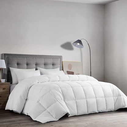 HOMBYS Feather and Down Comforter, Oversized King Comforter 120 x 128, White Extra Large Duvet Insert for All Season, 100 Cotton Cover Down Proof with Corner Tabs