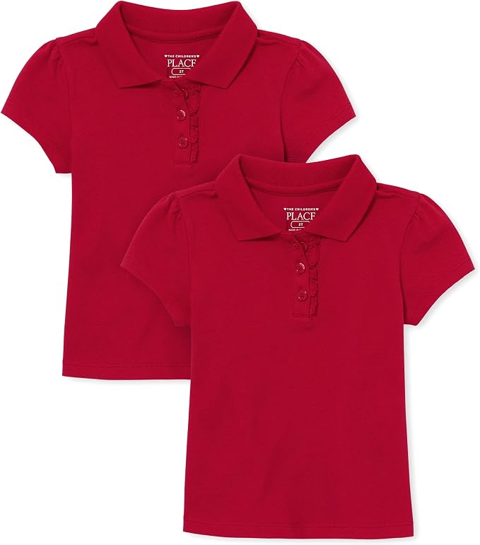The Children's Place Toddler Girls' Ruffle Pique Polo Shirts, Multipack