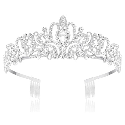 Makone Crowns for Women Princess Tiaras for Girls Queen Crown and Comb Tiara for Wedding Birthday Pageant Bridal Prom Christmas Gift (Silver)
