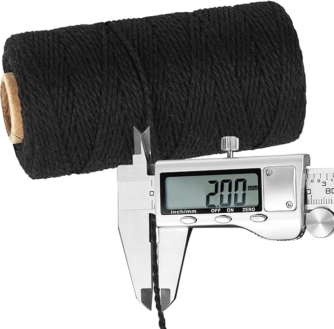 Black Natural Cotton Craft String - Ohtomber 328 Feet 2MM Bakers Twine for DIY Crafts and Gift Wrapping
