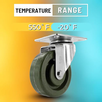 Original Patented High Temperature Oven Rack Caster, 4" x 1-1/2" Green Epoxy Wheel, Swivel Plate 3-1/8" x 4-1/8", 500 lb Capacity, -20 F to 475 F, Food Safe, Z20P2431NGD (Used. Item has cosmetic scratches)