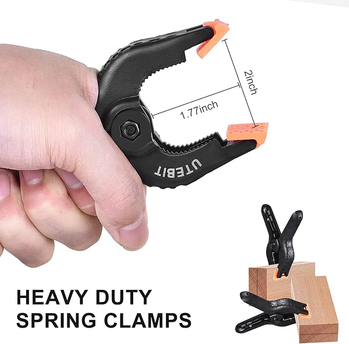 UTEBIT 8 Packs Spring Clamps 4 inch Backdrop Clips Portable Black Plastic Spring Clamp Heavy Duty Clips for Photo Studio, Woodwork, Artwork
