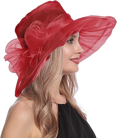 Organza Sun Hat Women Church Derby Hats Wide Brim Vintage Mesh Breathable Holiday Beach Cap Tea Party Dress Caps for Womens