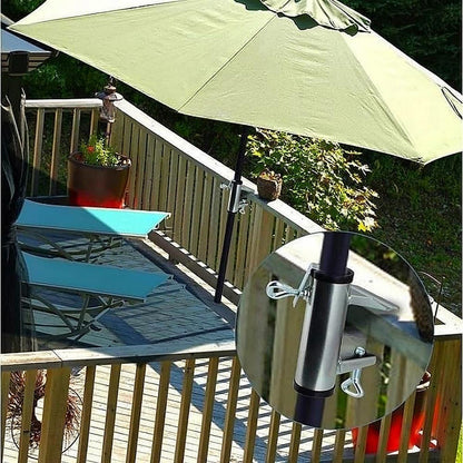Upgrade Patio Umbrella Holder Heavy Bench Buddy Deck Umbrella Holder Clamp Holder Clip Strong Durable Metal Parasol Holder Beach Fishing Umbrella Mount Chair Clamp
