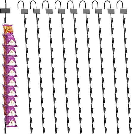 AIWFL 10 Pack Metal Hanging Merchandise Strips with Hooks, 30.7" Snack Rack Chips Bag Holder with 12 Clips, Chip Rack Display Stand with Label Header for Retail Display