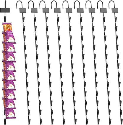 AIWFL 10 Pack Metal Hanging Merchandise Strips with Hooks, 30.7" Snack Rack Chips Bag Holder with 12 Clips, Chip Rack Display Stand with Label Header for Retail Display