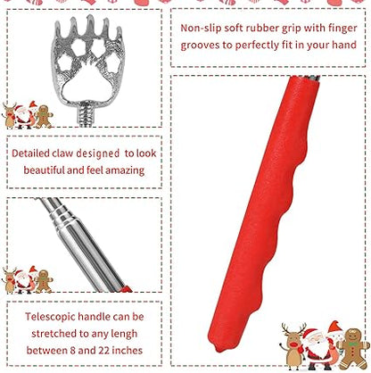 Stocking Stuffers for Men, 2 Pack Extendable Back Scratcher, Christmas Gifts for Men, Santa's Claws Telescopic Back Scratchers with Christmas Gift Box, Red Massage Tool for Back with Rubber Handles
