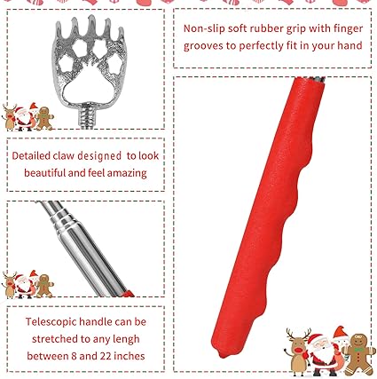 Stocking Stuffers for Men, 2 Pack Extendable Back Scratcher, Christmas Gifts for Men, Santa's Claws Telescopic Back Scratchers with Christmas Gift Box, Red Massage Tool for Back with Rubber Handles