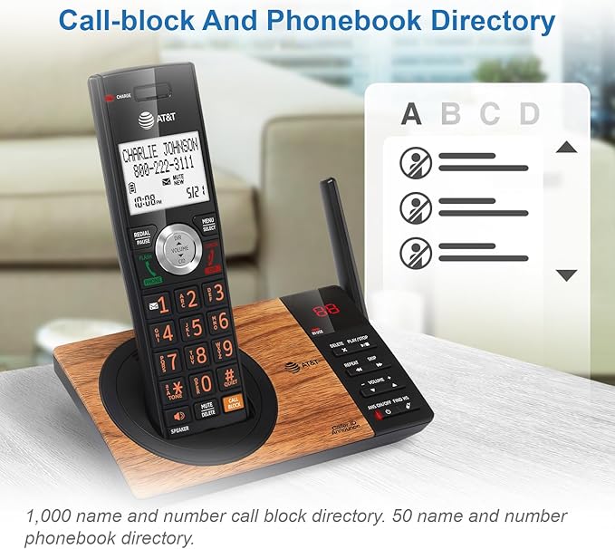 ATT CL80067 Accessory Handset for CL82x07, CL82x57, CL82x67, CL83x07, CL84x07 Series Cordless Phone for Home with Call Blocking, Caller ID Announcer, Intercom, and Long Range, BlackWood Grain Finish