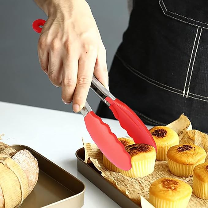 Stainless Steel Serving Kitchen Food Tongs with Non-Slip Silicone Grip for Serving, Cooking (Gray 9 inch)