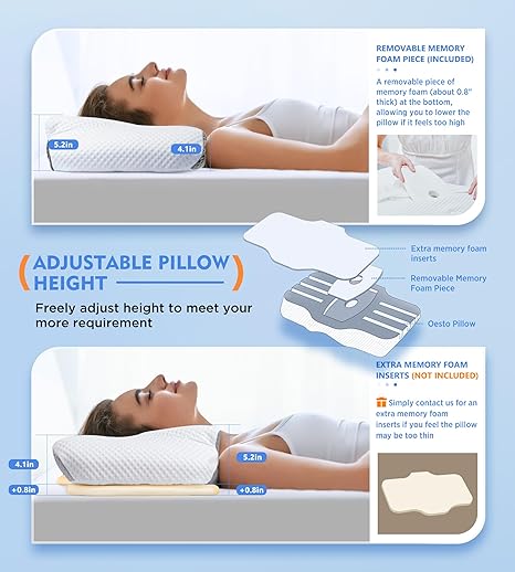 Osteo Cervical Pillow for Neck Pain Relief, Hollow Design Odorless Memory Foam Pillows with Cooling Case, Adjustable Orthopedic Bed Pillow for Sleeping, Support for Side Back Sleepers