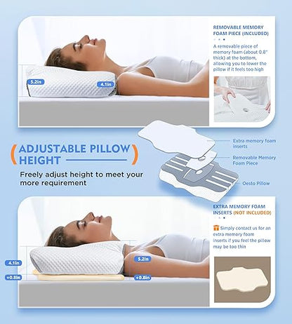 Osteo Cervical Pillow for Neck Pain Relief, Hollow Design Odorless Memory Foam Pillows with Cooling Case, Adjustable Orthopedic Bed Pillow for Sleeping, Support for Side Back Sleepers