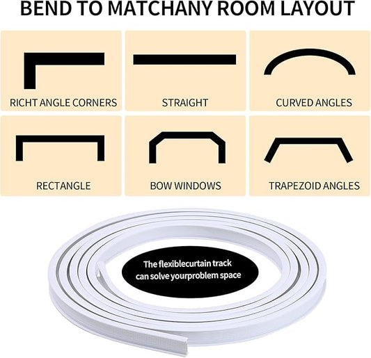 Flexible Bendable Ceiling Curtain Track, 5m (16.4ft), Ceiling Mount, for Curtain Track with Track Curtain System, RV Curtain Spacer, Curtain Ceiling Track, white