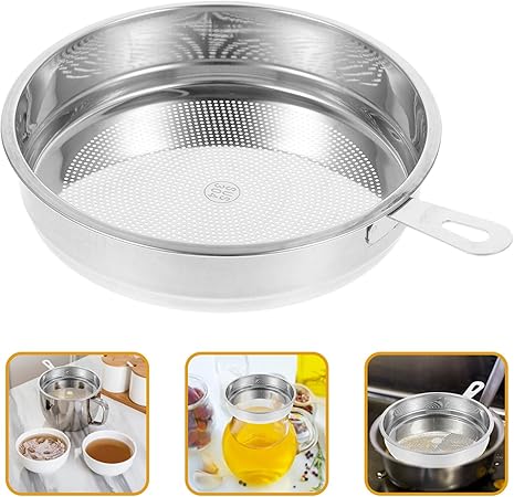 Zerodeko Oil Pot Strainer Lid Replacement 5 Inch Oil Dispensing Bottle Fine Mesh Strainer Cover Stainless Steel Oil Storage Can Filter for Frying Oil Fat Grease Keeper