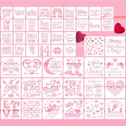 56 Pieces Valentine Stencils for Painting on Wood, Reusable Heart Love Valentines Stencil Templates for Happy Valentine Ornaments Envelopes DIY Crafts Supplies