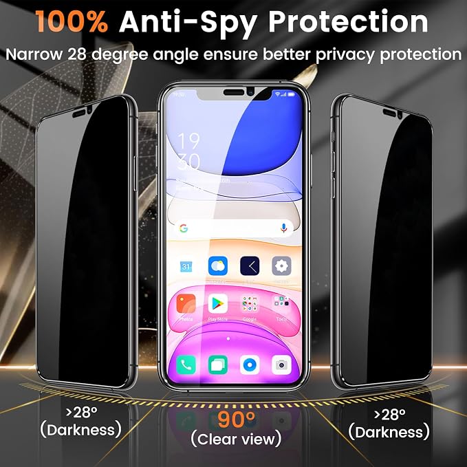 Lesakit 3+3 Pack Privacy Screen Protector for iPhone 11 6.1-Inch with 3 Pack Camera Lens Protector, Anti Spy Tempered Glass Film 9H Hardness Bubble Free Case Friendly