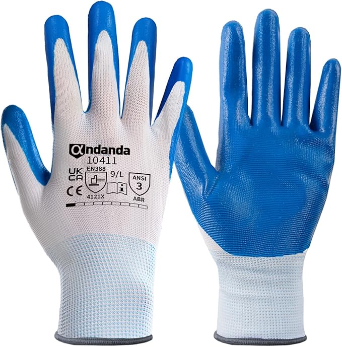 ANDANDA Safety Work Gloves, Seamless Knit Work Glove with Nitrile Rubber Coated on Palm  Fingers for Men  Women, Garden