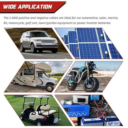 2 AWG Battery Cable 2AWG Gauge Pure Copper Battery Inverter Cables with 516 in Lugs Both Ends Power Inverter Wire Set for Automotive Solar Marine Boat RV Car Motorcycle Red and Black (5FT)