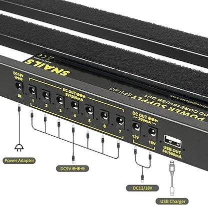 Guitar Pedal Board With Completely Isolated Power Supply, 195in 1.8LB Aluminum Alloy Guitar Pedalboard, Included Carrying Bag, Pedal Cable, Adapter, 401.2in Self Adhesive Hook Loop Tape, Cable Ties