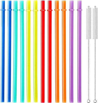 32 Pieces Reusable Plastic Straws Fit for Mason Jars, Tumblers, 10.25 Inches Extra Long Rainbow Colored Unbreakable Drinking Straws with 2 Cleaning Brushes, BPA Free and Eco Friendly