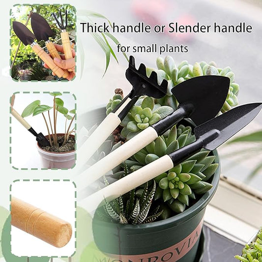 3Pcs Gardening Tools, Mini Tool Set Indoor Garden Kit Miniature Gardening RakeTrowel Shovel for Gardening Supplies (Thick Handle)