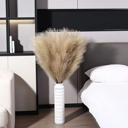 8 Pcs 45 inch Tall Faux Pampas Grass Decor, Large Artificial Brown Pompous Grass Bulk, Long Fake Pompas for Floor Vase Filler, Wedding, Baby Shower, Home and Boho Decor (Brown)