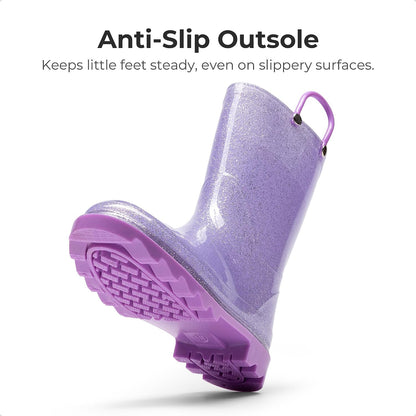 DREAM PAIRS Kids Glitter Rain Boots | Waterproof,Easy-on handles,Lightweight,Non-Slip sole,Rain puddle outdoor play,Girls Boys Toddler