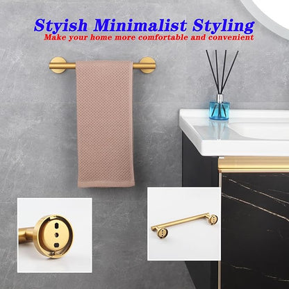 GERZWY 12-Inch Bathroom Towel Bar Modern Round Style Gold Stainless Steel Hand Towel Holder Wall Mount AG1101C30.5-BE