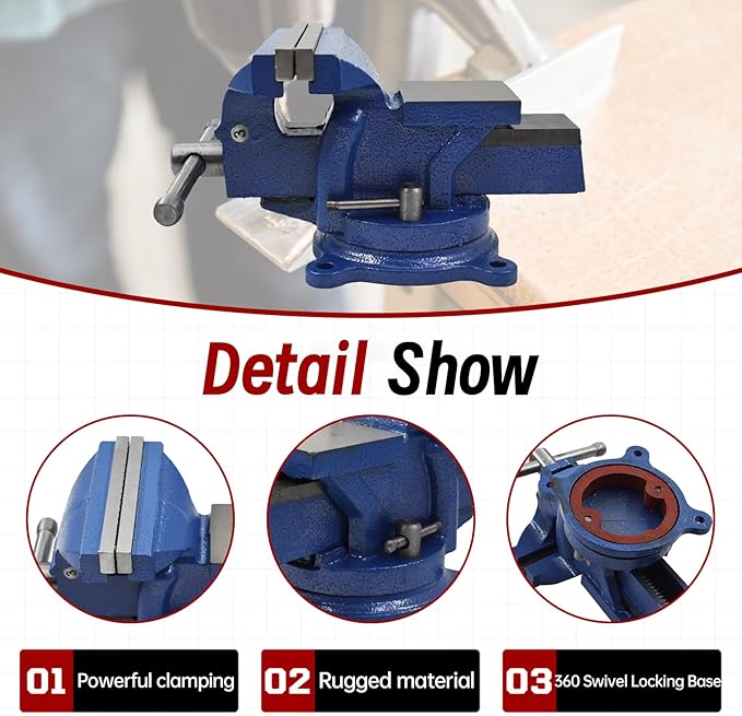 findmall 4" Bench Vise with Anvil 360 Swivel Locking Base Table top Clamp Heavy Duty Vice