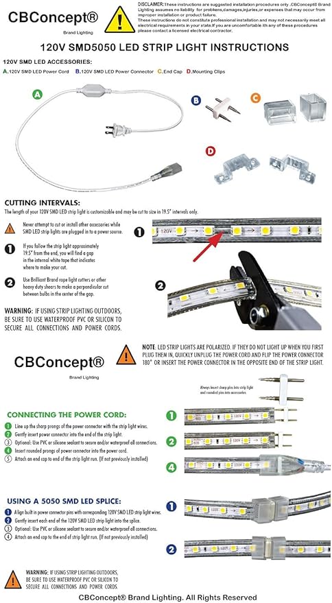 UL Listed, 20 Feet, 2100 Lumen, 3000K Warm White, Dimmable, 110-120V AC Flexible Flat LED Strip Rope Light, 360 Units 3528 SMD LEDs, Indoor Outdoor Use, Accessories Included, Ready to use