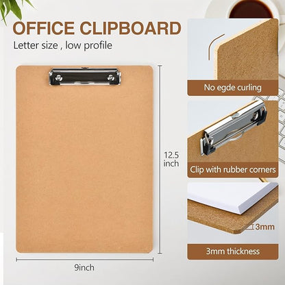 Happyhapi 10 Pack 9" x 12.5" Wooden Hardboard Clipboards with Low Profile Clip, A4 Clip Boards for Office, Home, Classroom