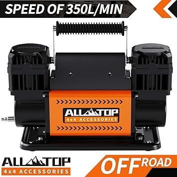 ALL-TOP Air Compressor Kit, Dual Cylinder 12V Portable Inflator 12.35 ft³/Min, Offroad Air Compressor Pump for Truck Tires, Heavy Duty Max 150 PSI for 4x4 Vehicle & RV