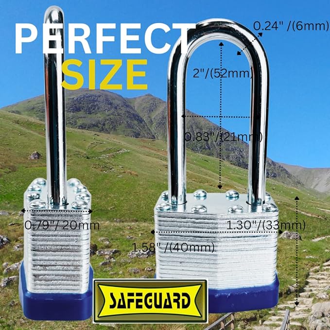 SAFEGUARD 40mm/1.57" High-Security Long Shank Laminated Padlock with Hardened Shackle and Copper Lock Cylinder