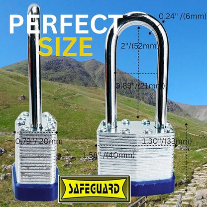 SAFEGUARD 40mm/1.57" High-Security Long Shank Laminated Padlock with Hardened Shackle and Copper Lock Cylinder