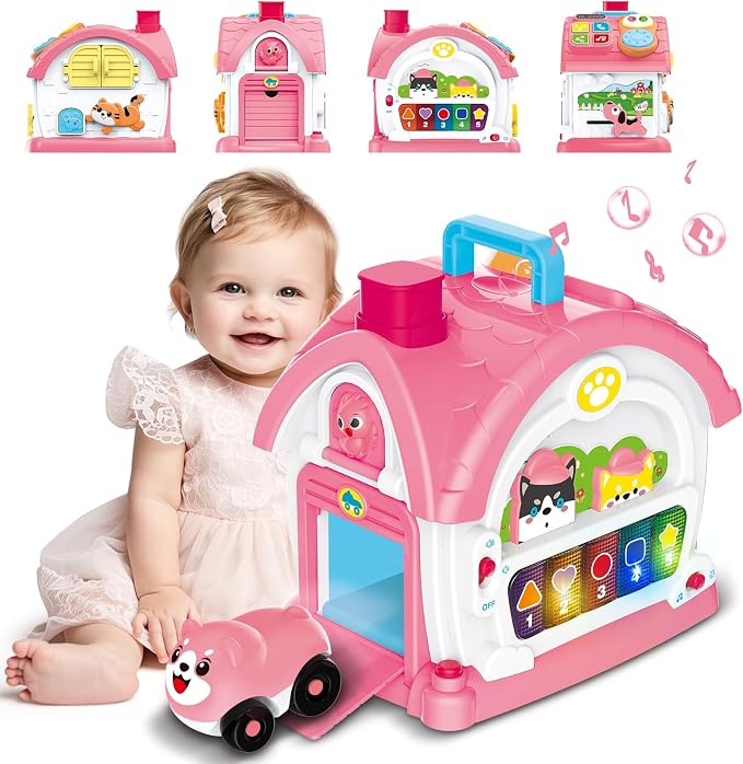 Montessori Toy for 1 Year Old Girl Gifts, Bilingual Musical Learning House | Educational Toddler Toy with Play Phone, Mirror, Piano and Activities for Interactive Play, One Year Old Girl Birthday Gifts