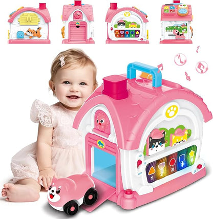 Montessori Toy for 1 Year Old Girl Gifts, Bilingual Musical Learning House | Educational Toddler Toy with Play Phone, Mirror, Piano and Activities for Interactive Play, One Year Old Girl Birthday Gifts