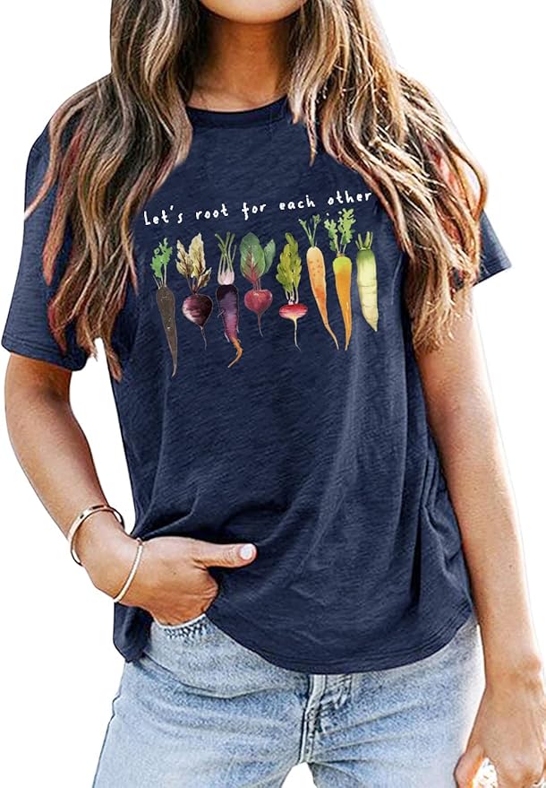 Let's Root for Each Other Plants Shirt for Women Novelty Vegetable Graphic Gardening Tees Funny Plant Lover T-Shirt