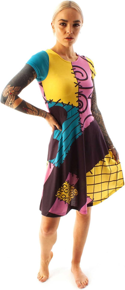 Disney Nightmare Before Christmas Sally Women's Short Sleeve Costume Dress