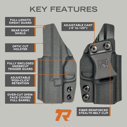 Rounded IWB Holster - Inside Waistband Concealed Carry, American Made, Concealment Express, Carbon Fiber Black Kydex, Optics Ready, Fits: