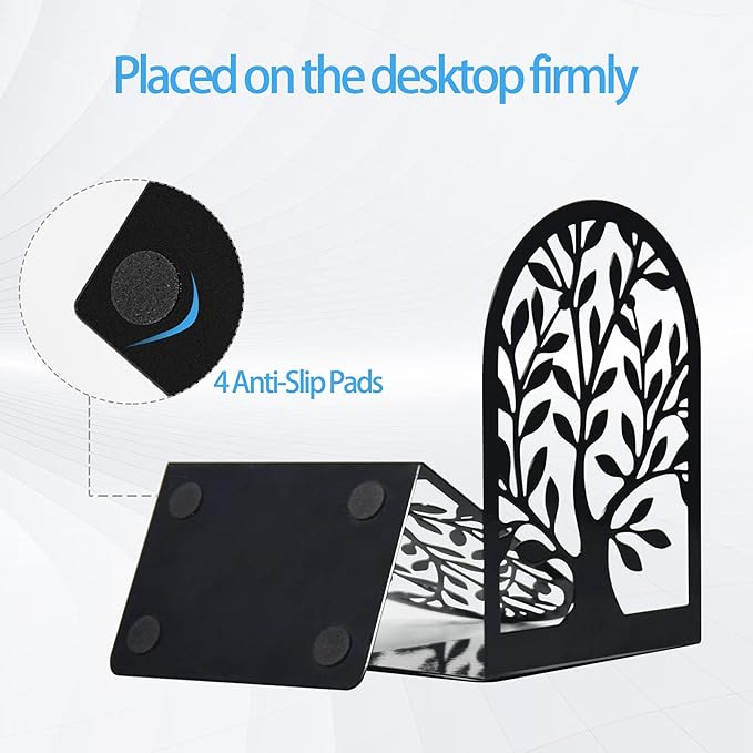 Umikk Book Ends, Bookends for Shelves, Tree Book End to Hold Books, Metal Bookend Stopper, Non-Skid Book Holder, Black Book Supports for Office Home Kitchen, Modern Decorative Bookends(3 Pair6 Pcs)