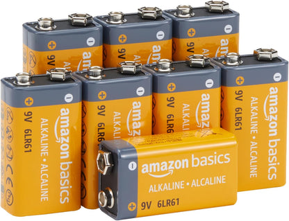Basics 8-Pack 9V Long-Lasting Alkaline Batteries for Smoke Detector, Electronics & Audio, Reliable, 5-Year Shelf Life