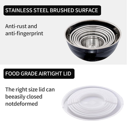 Blue Mixing Bowls with Lids Set of 7, Stainless Steel Nesting Bowl with Khaki Lid for Non-slip Mixing Prepping Storing Serving, 7 Sizes-7/3.6/2.7/2.1/1.5/1/0.8 QT