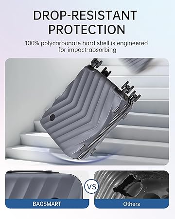 BAGSMART Carry On Luggage 22x14x9 Airline Approved,PC Hardside Suitcase,20 Inch Travel Luggage with Spinner Wheels, Lightweight Suitcases for Men Women, Grey