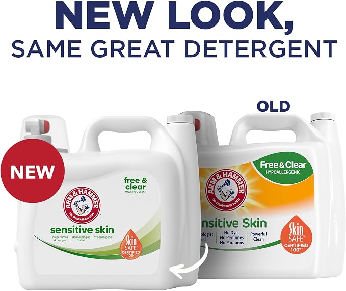 ARM & HAMMER Sensitive Skin Free & Clear Liquid Laundry Detergent Hypoallergenic, Dye Free, Dermatologist Tested, 140 Loads, 140 fl oz